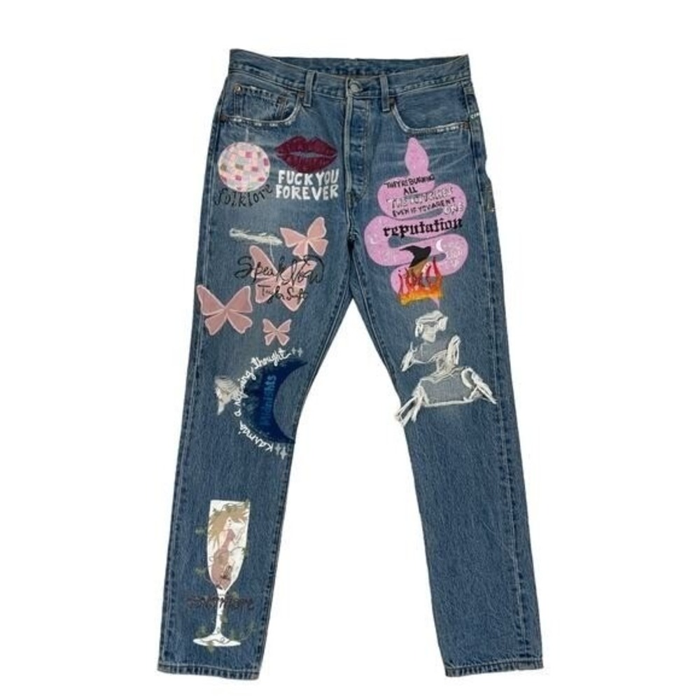 Levis 501 Jeans Womens 32 Custom Hand Painted Taylor Swift Eras Tour 32x30